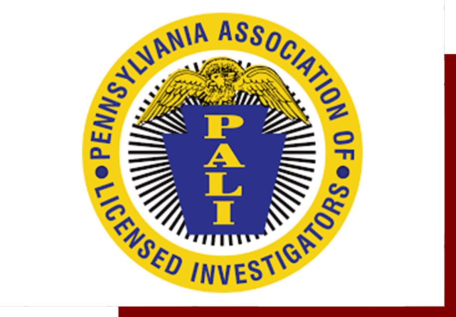 A yellow and blue logo for the pennsylvania association of licensed investigators.
